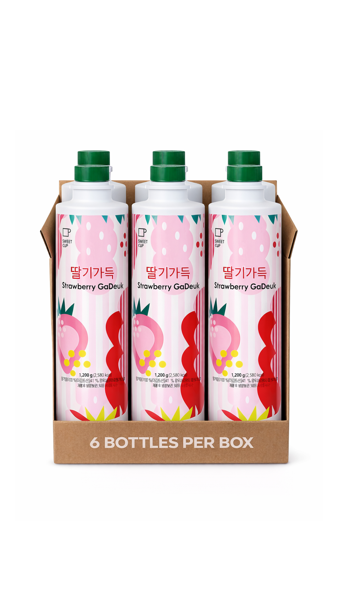[Sweetcup] Strawberry Concentrate Base (Puree & Pulps) | 1.2kg(42.3 oz) – Wholesale Case of 6 (Case-Only) | Real Premium Fruit Base for Smoothies, Lattes, Sparkling Drinks, Bubble Tea & Bakery Dessert Toppings (7.2kg / 15.9 lbs / 203 fl oz Total)