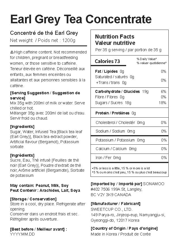 Earl Grey Nutrition Label